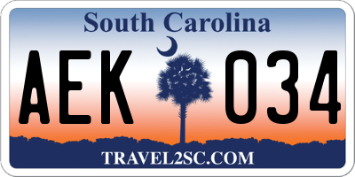 SC license plate AEK034