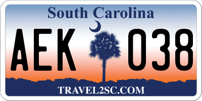 SC license plate AEK038