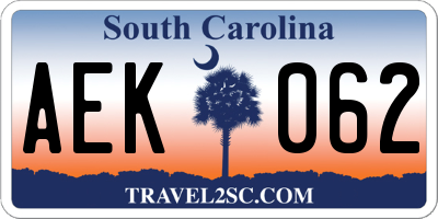 SC license plate AEK062