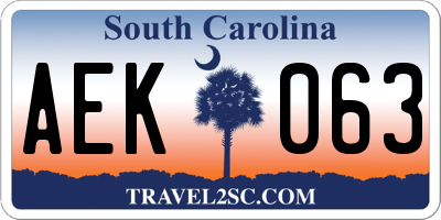 SC license plate AEK063