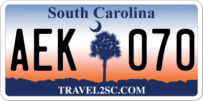 SC license plate AEK070
