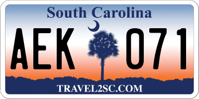 SC license plate AEK071