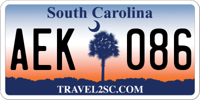 SC license plate AEK086