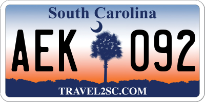 SC license plate AEK092