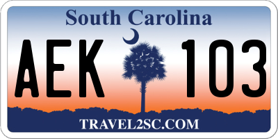 SC license plate AEK103
