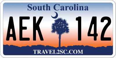 SC license plate AEK142