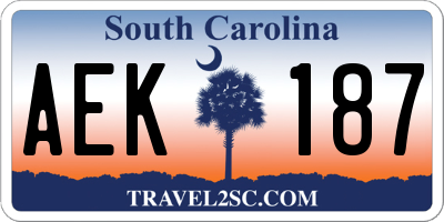 SC license plate AEK187