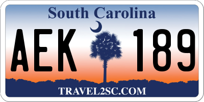 SC license plate AEK189