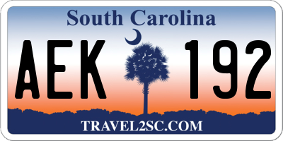 SC license plate AEK192