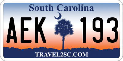 SC license plate AEK193