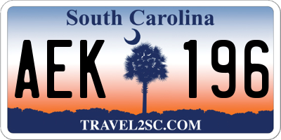 SC license plate AEK196