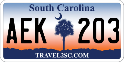 SC license plate AEK203