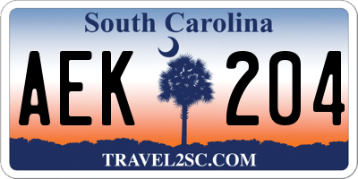 SC license plate AEK204