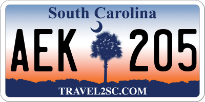 SC license plate AEK205