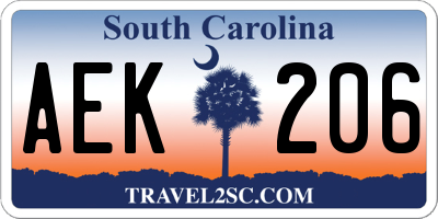 SC license plate AEK206