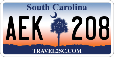 SC license plate AEK208