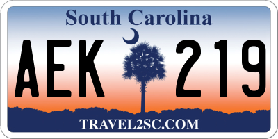 SC license plate AEK219