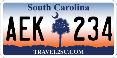 SC license plate AEK234