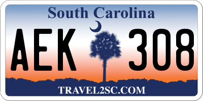 SC license plate AEK308