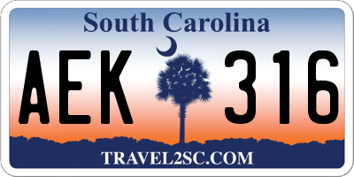 SC license plate AEK316