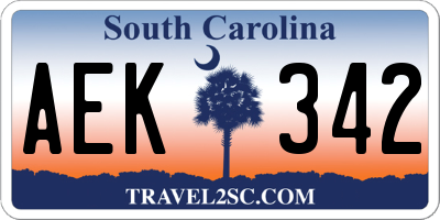 SC license plate AEK342