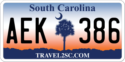 SC license plate AEK386
