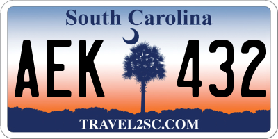 SC license plate AEK432