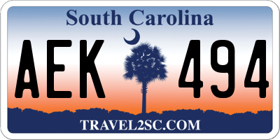 SC license plate AEK494