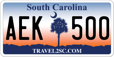 SC license plate AEK500