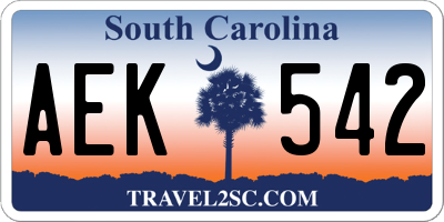 SC license plate AEK542