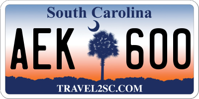 SC license plate AEK600