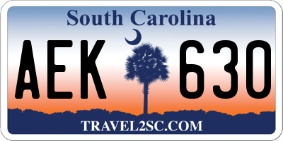 SC license plate AEK630