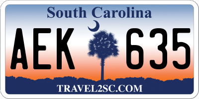 SC license plate AEK635
