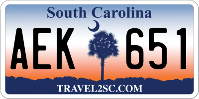 SC license plate AEK651