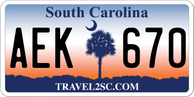 SC license plate AEK670