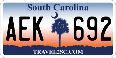SC license plate AEK692