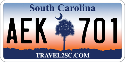 SC license plate AEK701