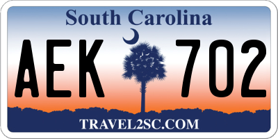 SC license plate AEK702