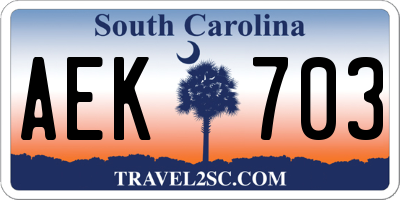 SC license plate AEK703