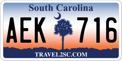 SC license plate AEK716