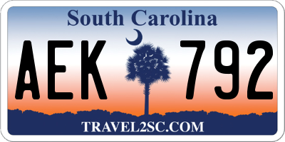 SC license plate AEK792