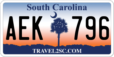 SC license plate AEK796