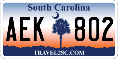 SC license plate AEK802