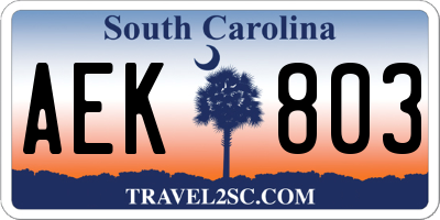 SC license plate AEK803