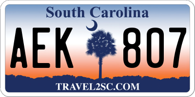 SC license plate AEK807