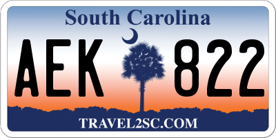 SC license plate AEK822