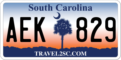 SC license plate AEK829