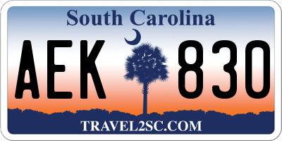 SC license plate AEK830
