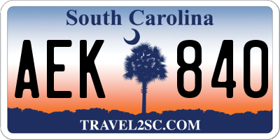 SC license plate AEK840