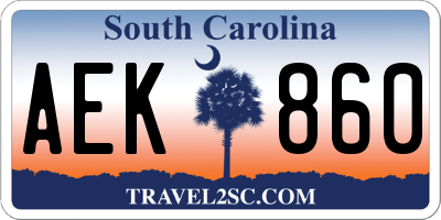 SC license plate AEK860